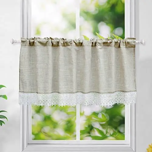 Produktbild: choicehot Kurzgardinen Landhausstil Scheibengardine Leinen Bistrogardine - 90 cm Hoch Gardine Gehäkelt Privatsphäre Fenstergardinen für Küchen 90x120cm