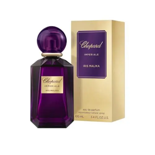 Produktbild: Chopard Iris Malika 100 ml – Eau de Parfum für Frauen – Amber Blumenduft – Fesselnde Noten von Iris, Jasmin, Gewürzen, Tonkabohne und Zistrose – Parfum Damen – Violetter Glasflakon