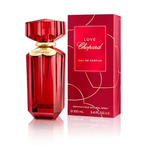 Produktbild: Chopard Love 100 ml – Eau de Parfum für Frauen – Würziger Blumenduft – Prächtige Noten von sechs ausgewählten Rosen, Jasmin, Mandarine und Patchouli – Parfum Damen – Roter Glasflakon