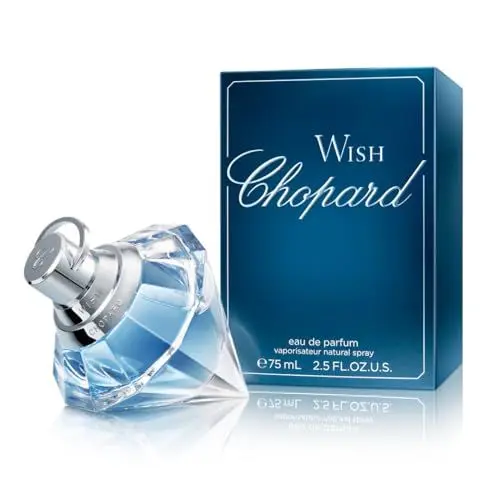 Produktbild: Chopard Wish 75 ml – Eau de Parfum für Frauen – Amber Gourmand Duft – Prickelnde Noten von Akazienblüte, Jasmin, Pachouli, und Lebendigem Tempel Weihrauch – Parfum Damen – Transparenter Glasflakon