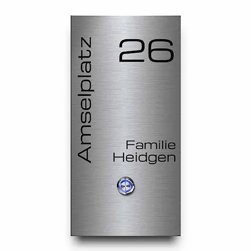 Produktbild: CHRISCK design - Edelstahl Türklingel mit personalisierter Gravur und Motiv - Klingel Modell Heidgen 13x26cm | Optional beleuchteter Taster