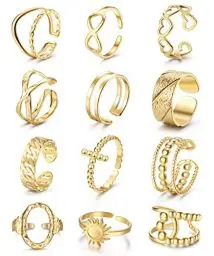 Produktbild: Chriscoco 12 Stück Verstellbar Ringe Set Edelstahl Ringe Frauen Vintage Edelstahlringe Boho Freundschaftsringe Stapelbare Damen Kinderringe Mädchen Ringe Gold Frauen