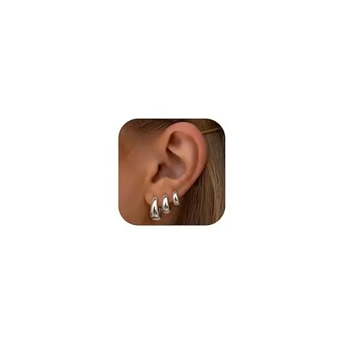Produktbild: Chriscoco 3 Paare Creolen Silber für Damen Ohrringe Gold Creolen Set Hypoallergen Ohrringe Creolen Leichte Ohrringe Creolen Silber/Gold für Mädchen