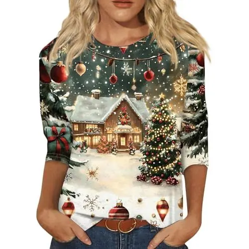 Produktbild: Christmas Festliches Outfit Damen Damen Geschenke Weihnachten Sweatkleid Wickelbluse Festliches Outfit Damen Weihnachten Damen Weihnachten Sweatshirt Weihnachtspyjama Weihnachtsshirt Türkis 3XL