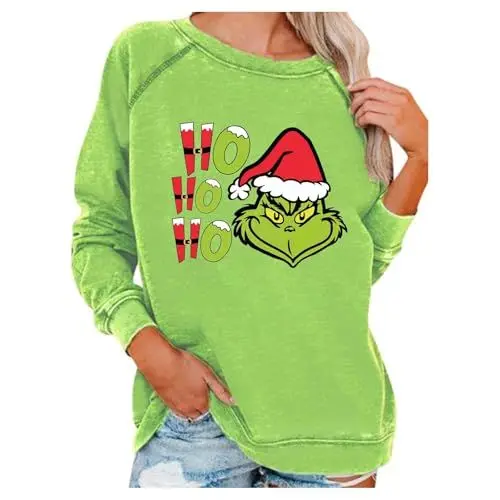 Produktbild: Christmas Grinch Lange Ärmel T-Shirts Weiblich/männlich Universal Beach T-Shirt Übergrösse Lauschig mit Muster Lange Ärme Tshirt Damene Atmungsaktive Elegantes (Kostüme 2) 63