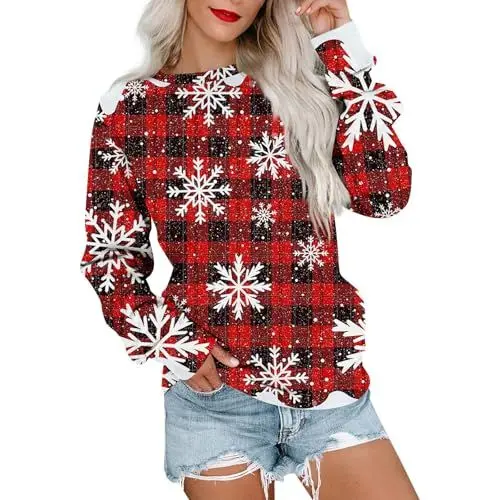 Produktbild: Christmas Hemd Hawaii Pullover Weihnachten Damen Sweatshirt Damen Oversized Christmas Vacation Tshirt Pieces Pullover Damen Longpullover Damen Weihnachten Cos Kleidung Weihnachtspullover Rot M
