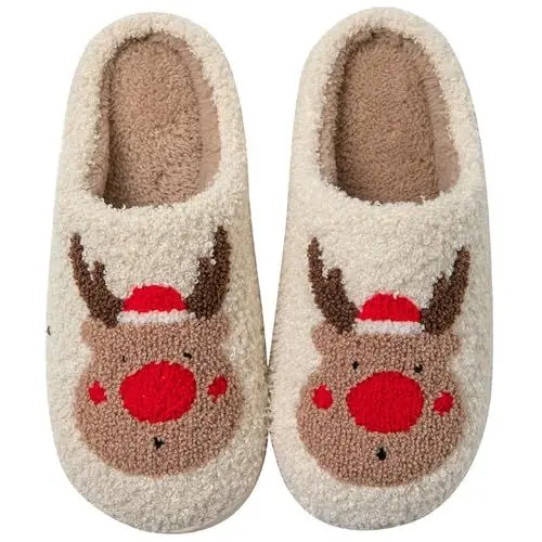 Produktbild: Meggsnle Kuschelige Hausschuhe Weihnachten Damen Warm Weiche Pantoffel Home Ballerina Slippers Für Drinnen Mit Memory Foam, Frottee Pantoffeln Mit Rutschfester Gummisohle