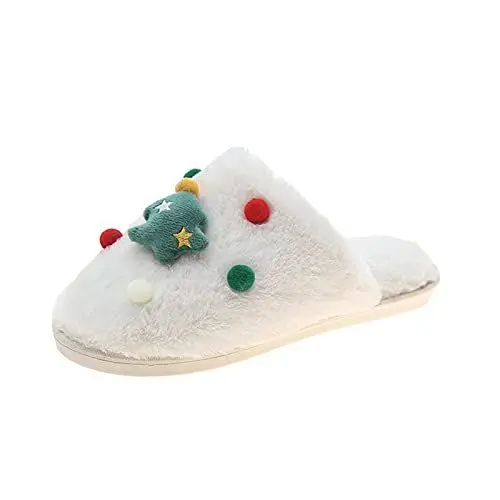 Produktbild: Christmas Slippers Damen Perfekt Bei Kalten Fußböden Aus Filz mit Antirutsch-Sohle Bequem Pantoffeln rutschfest Slip on Geschenk Schlüpfen Flauschige Gästehausschuhe Hausschuhe Damen Herren