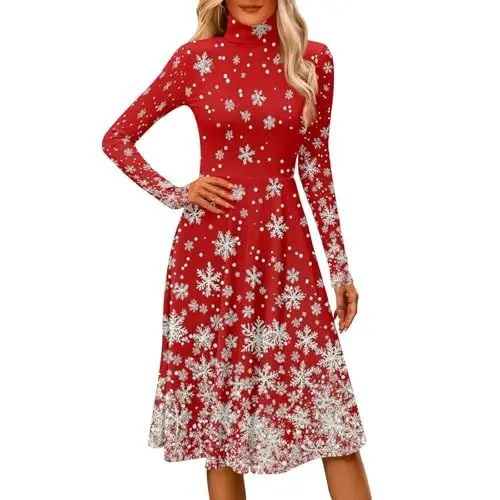Produktbild: Christmas Sweater Ballkleider Damen Lang Abendkleider Elegant für Hochzeit Hochzeitskleid Hochzeitskleid Kleid Dunkelgrün Pailettenkleider für Damen Weihnachtsoutfit Damen Rot M