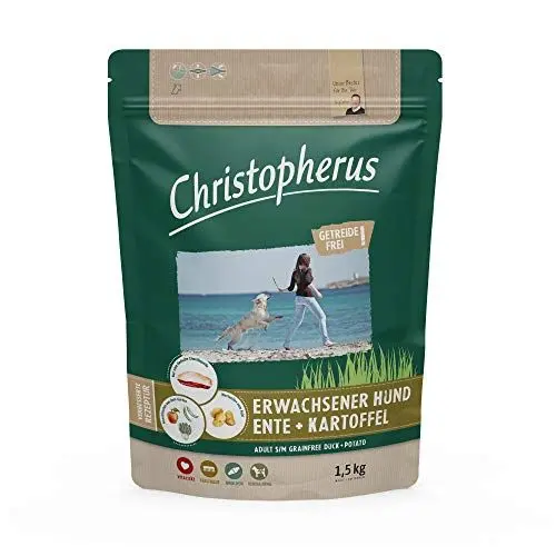 Produktbild: Christopherus Grainfree, Vollnahrung für den ausgewachsenen Hund mit normaler Aktivität, Trockenfutter, Ente + Kartoffel, Krokettengröße ca. 1 cm, Ausgewachsener Hund, 1,5 kg