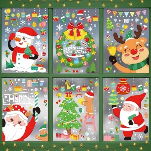 Produktbild: chritmas Fensterbilder Weihnachten Selbstklebend,194Stk. Fensterdeko Weihnachten, Wiederverwendbar Statisch Haftende PVC Aufkleber für Fenster Tür Winter Schneeflocken Weihnachtsdeko