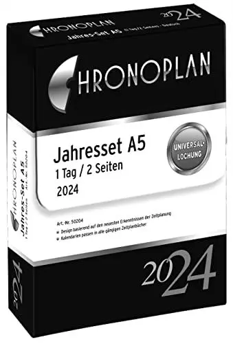 Produktbild: Chronoplan 50294 Kalendereinlage 2024 (Jahres-Set A5 (148x210mm), Ersatzkalendarium für Terminplaner, Wochenplaner, für detaillierte Wochenplanung, 1 Woche auf 2 Seiten, mit Universallochung) weiß