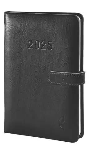 Produktbild: Chronoplan 50825 Buchkalender Kalendarium 2025 (Terminplaner A6 (95x145mm) Hardcover aus hochwertigem Lederimitat, Wochenplaner, 1 Woche auf 2 Seiten, inkl. Magnetverschluss, Stiftehalter) schwarz
