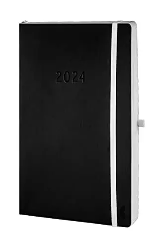Produktbild: Chronoplan 50924 Buchkalender Kalendarium 2024 (Terminplaner A5 (135x210mm) mit Softcover, Wochenplaner, 1 Woche auf 2 Seiten, mit flexibler Stiftschlaufe, Einmerkband, Gummiverschluss) schwarz