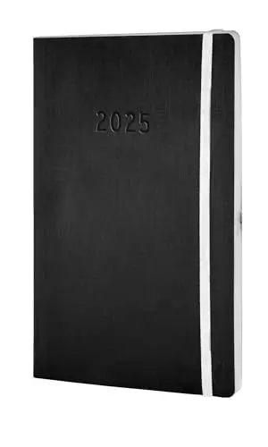 Produktbild: Chronoplan 50925 Buchkalender Kalendarium 2025 (Terminplaner A5 (135x210mm) mit Softcover, Wochenplaner, 1 Woche auf 2 Seiten, mit flexibler Stiftschlaufe, Einmerkband, Gummiverschluss) schwarz