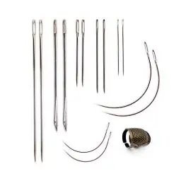 Produktbild: CHSEROK 2 Sätze Handstichwerkzeuge Aus Leder Mit 10 Einfädelnadeln und 4 Gebogenen Nadeln Zum Nähen und Reparieren Von Scharfen Nähnadeln Für Große Augen Mit Metallfingerschutzvorrichtung