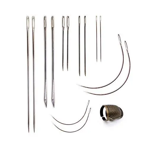 Produktbild: CHSEROK 2 Sätze Handstichwerkzeuge Aus Leder Mit 10 Einfädelnadeln und 4 Gebogenen Nadeln Zum Nähen und Reparieren Von Scharfen Nähnadeln Für Große Augen Mit Metallfingerschutzvorrichtung