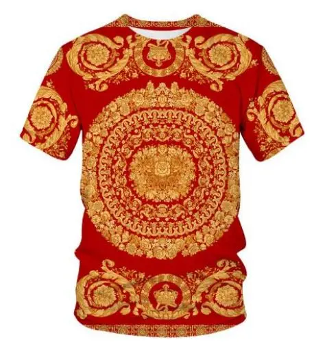 Produktbild: CHSLO Herren 3D Druck T-Shirt Sommer Bedrucktes Muster 3D-Gedruckte Kette Gold Rundhals-T-Shirt Lockeres Lässiges Unisex-Kurzarmshirt Schnell Trocknendes Oberteil