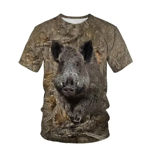 Produktbild: CHSLO Herren 3D Druck T-Shirt Sommer Dschungel Tarnung Hirsch Wildschwein Tier Unisex 3D Digitaldruck T-Shirt Outdoor Rundhals Herren Kurzarm Top Stretch Sweatshirt Übergröße