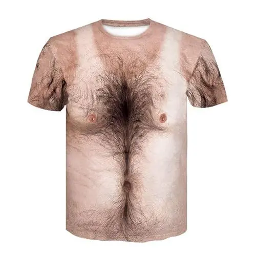 Produktbild: CHSLO Herren 3D Druck T-Shirt Sommer Herren 3D-Gedrucktes Kurzarm-T-Shirt Mit Lustigem Muskel-Brusthaar-Männer-T-Shirt, Lässig, Trendiger Rundhals-Kurzarm-Sportpullover