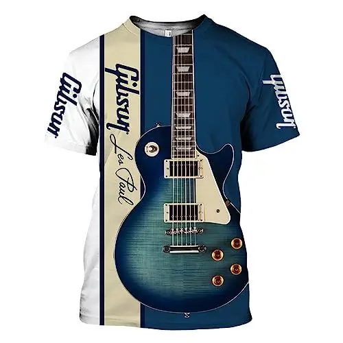 Produktbild: CHSLO Herren T-Shirts 3D Druck Herren Jazz Shirt 3D-Druck Saxophon Gitarre Klarinette T klassisches Hemd Musik Mode Kurzarm Hip Hop Pop Shirt Casual Looset-Shir