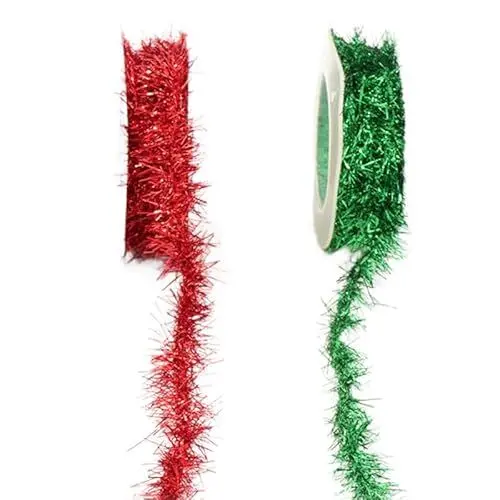 Produktbild: CHUANGOU Weihnachten Girlande Metallisch Weihnachtsbaum Lametta Girlande(Rot, Grün)