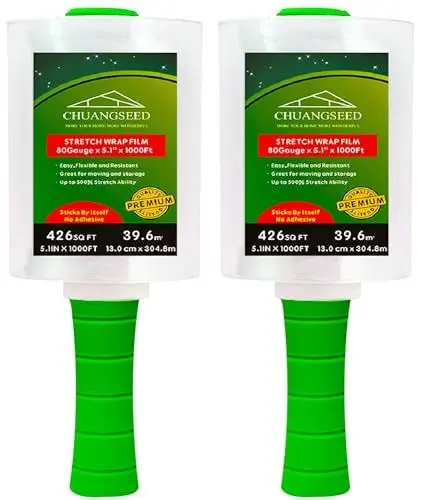 Produktbild: CHUANGSEED 2 Rollen Mini Stretchfolie, Handfolie Wickelfolie, 20mic x 130mm x 305m, Stretchfolie Set Mini Rollen Transparent folie für möbel Stretch Folie Palettenfolie Handfolie Wickelfolie