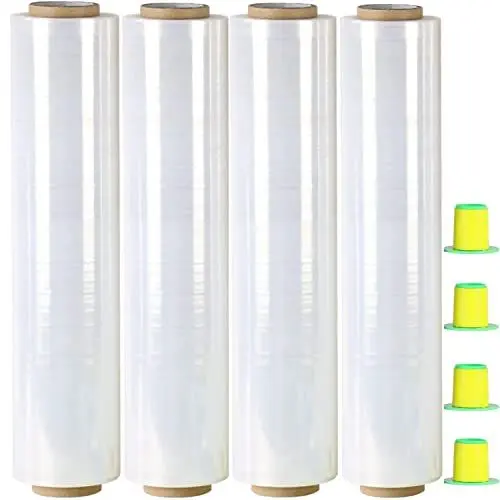 Produktbild: CHUANGSEED Stretchfolie Packfolie Transparent 4Rollen Strechfolienrolle Palettenfolie mit Drehbarer Hülse,400mm x 250m Handfolie Wickelfolie(Transparent 4Rollen 400mm x 250m)