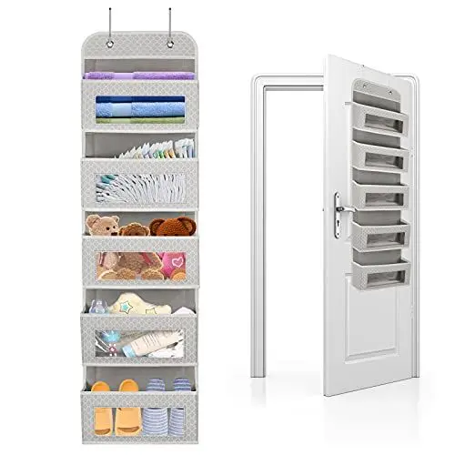 Produktbild: Chuboir Hängender Organizer 5 Großen Taschen mit Fenster, Multifunktionale Hängeregal Hängeorganizer, Wand Hängend Aufbewahrungstasche mit 2 Haken für die Tür Bad Schlafzimmer Büro Kinderzimmer