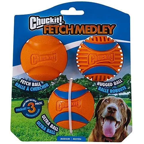 Produktbild: Chuckit! Fetch Medley Gen. 3 Gummibälle, Ultra Ball, Fetch Ball, Rugged Ballwerfer, kompatibles Kauspielzeug, Medium, 3 Stück