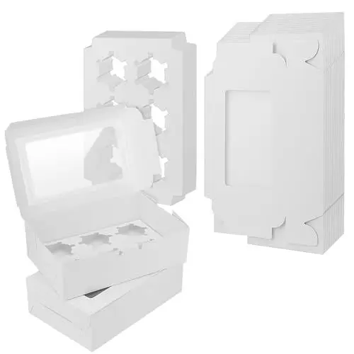 Produktbild: CHUIFAI 20 Stück 6er Cupcake Muffin Box Karton, Weiß Cupcake Box mit Sichtfenster und Einsatz, Kraftpapier Cupcake Box Muffin Transportbox für Cupcakes Muffins Macaron Donuts