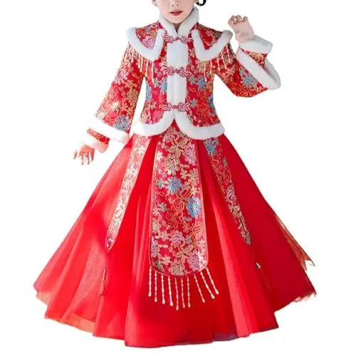 Produktbild: Chunjie-Mantel für und Mädchen, Oberteile für chinesischen Kalender, Neujahr, gesteppt, gefüttert, warme Kleider, Röcke, Stickerei, Tang-Anzug, Performance-Kostüme Halloween (Red, 8-9 Years)