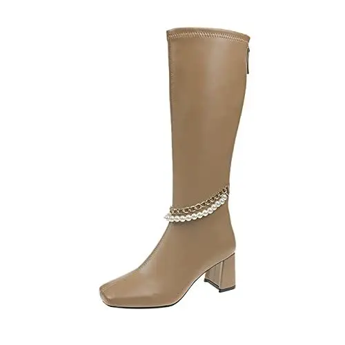 Produktbild: Chunky High Atmungsaktive Schuhe Damenstiefel Heels Fashion Oberschenkel Retro Damenstiefel Stiefel Kinder Boots Schwarz Damen Boots Stiefel (Khaki, 39)