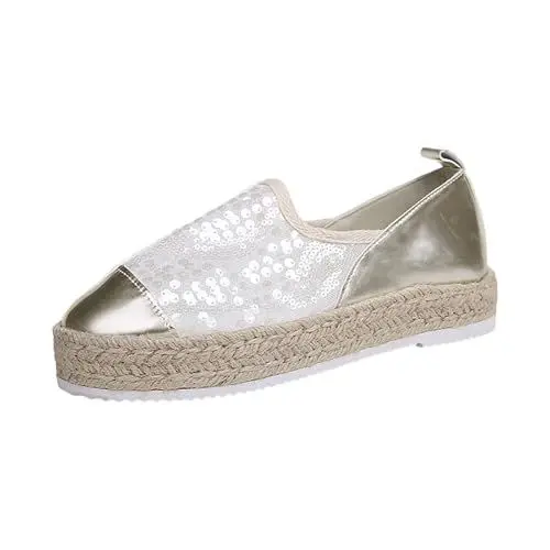 Produktbild: Chunky Loafers Damen Schwarz Damen-Segelschuhe Frühlings- und Herbstmode Damen Sneakers Gestreiftes Mesh-Gewebe Bequeme Freizeitschuhe Sneaker Sneaker Damen Schuhe Damen Damenschuhe (Gold, 39)