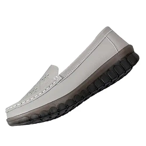Produktbild: Chunky Loafers Damen Schwarz Damenslipper Schuhe Rindsleder-Mutterschuhe Atmungsaktiver weicher Boden weiblich Große Yards von Schuhen mit flachem Boden Sneaker Ohne Schnürsenkel Damen (Grey, 39)