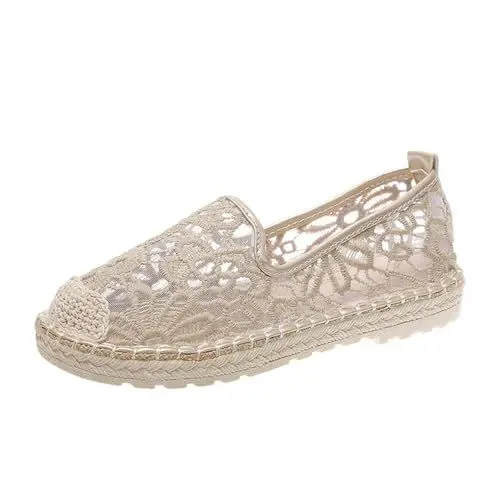 Produktbild: Chunky Loafers Damen Schwarz Espadrilles Damen 41 Frühlings- und Herbstmode Damen Sneakers Mesh Stickerei Stoff Bequeme Freizeitschuhe Schuhe Damen Frühling Damen Lederschuhe Slipper (Khaki, 36)