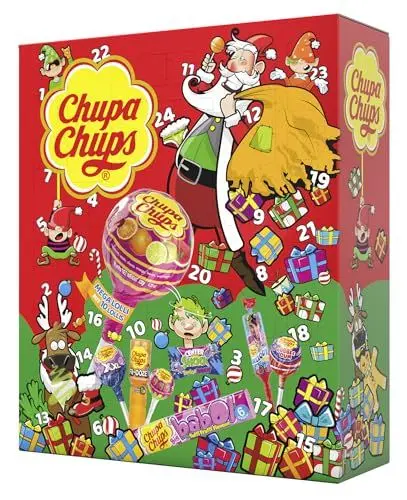 Produktbild: Chupa Chups XXL Adventskalender 2024, 24 Türchen mit einem Mix aus verschiedenen Lutscher- & Kaugummi-Sorten, Süßigkeiten Weihnachtskalender, 1x872g