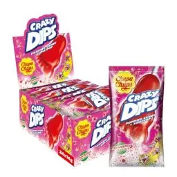 Produktbild: Chupa Chups Crazy Dips Strawberry, enthält 24 Stück, fruchtig-süßer Erdbeer-Geschmack, geeignet für Geburtstag, Halloween, Weihnachten, 24 x 14g