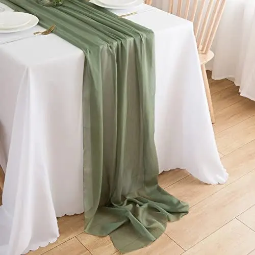 Produktbild: CHUQING Chiffon Tischläufer Grün Tischläufer Hochzeit Salbeigrün Stoff Tüll Hellgrün Boho Table Runner Tischdeko Läufer Tisch,70 cm x 3 m