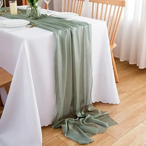 Produktbild: CHUQING Tischläufer Chiffon grün,70 cm x 3m,Salbeigrün Tischläufer Hochzeit Tischdeko Eukalyptus Grün Table Runner,Mintgrün