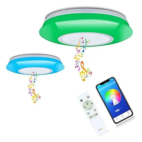 Produktbild: chysongoods 24W Φ30cm Sternenhimmel Deckenlampe Musik LED Deckenleuchte Mit Bluetooth Lautsprecher App Fernbedienung Und RGB Farbwechsel Lampe Dimmbar Für Badezimmer Schlafzimmer Kinder Jungen