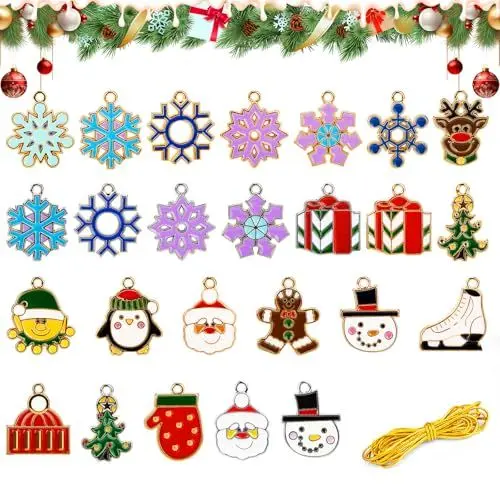Produktbild: Chzzsslllxdy Klein Weihnachtsanhänger - 25 Stück Mini Weihnachten Anhänger Deko - Streudeko Weihnachten Anhänger - DIY Weihnachtsbaum Anhänger Weihnachten Dekoration Mit 5m Schnur