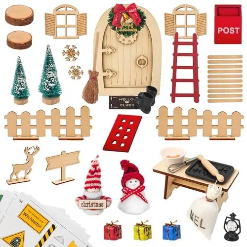 Produktbild: Chzzsslllxdy Wichteltür Set, Wichtel Zubehör Weihnachten mit Baustelle Küchen-Sets, Weihnachtswichtel Set Wichteltür Komplettset DIY Geschenk Wichtel Deko für Kinder