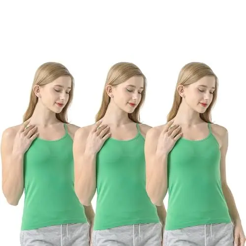 Produktbild: Ci & Ci 3er Set Spaghetti Top Damen Unterhemd Spaghettiträger Tank Top mit Basic Cami Tank Top für Frauen und Mädchen, Grün, L-XL