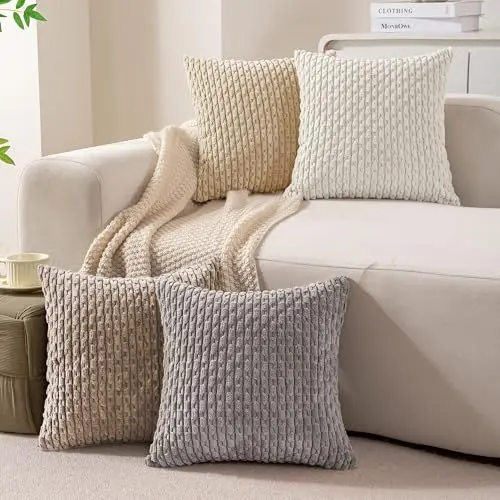 Produktbild: Ci & Ci 4er Set Boho Deko Kissenbezug 40x40 cm, Mehrfarbig Kissen Sofakissen Dekokissen Zierkissen, Flauschig Kissenbezüge Kissenhülle für Sofa Couch