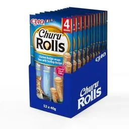 Produktbild: INABA Churu Rolls Reich an Hähnchen und Thunfisch Katzenleckerlis | Getreidefrei, Zuckerfrei, ohne künstliche Aromen Katzensnacks 40 g (12er Pack)