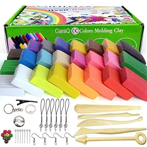 Produktbild: CiaraQ Polymer Clay - 24 Farben 600g/1.32lb Ofen Backen Set, Nontoxic DIY Kinder Knete gehören 5 Modellierwerkzeug und Schmuck Zubehör,