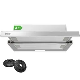 Produktbild: CIARRA CBCS6906D A++ Flachschirmhaube Dunstabzugshaube 60 cm Umluft 370 m³/h mit CBCF002X2 Aktivkohlefilter Integrierte Einbau Flach Abluft Abzugshaube 2 Stufen Silber