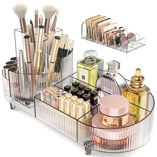 Produktbild: Cibert 360° Drehbarer Make Up Organizer Set mit Kosmetik Organizer Lidschatten und Lippenstift Organizer, Kosmetik Aufbewahrung, Kosmetikorganiser für Schminktisch, Schlafzimmer, Badezimmer