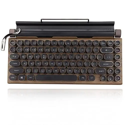 Produktbild: Retro-Schreibmaschinen-Tastatur, 83 Tasten mit einstellbarer Helligkeit, Retro-Tastatur, mechanisch, kabelgebunden und kabellos, mit Tablet-Halterung, abnehmbare Vintage-Tastatur, Punk, rund, für